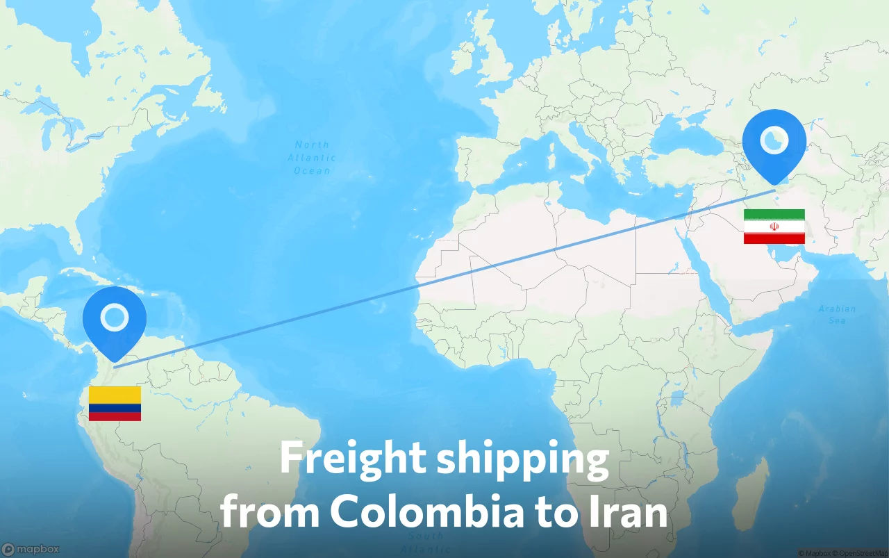 Shipping route from Colombia to Iran