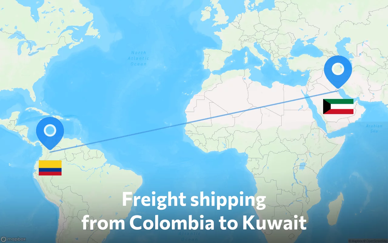 Shipping route from Colombia to Kuwait