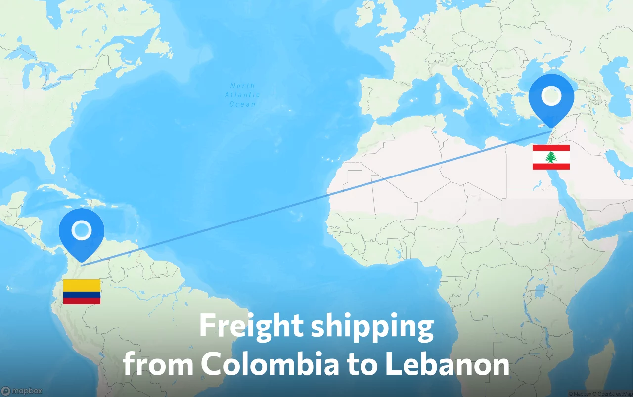 Shipping route from Colombia to Lebanon