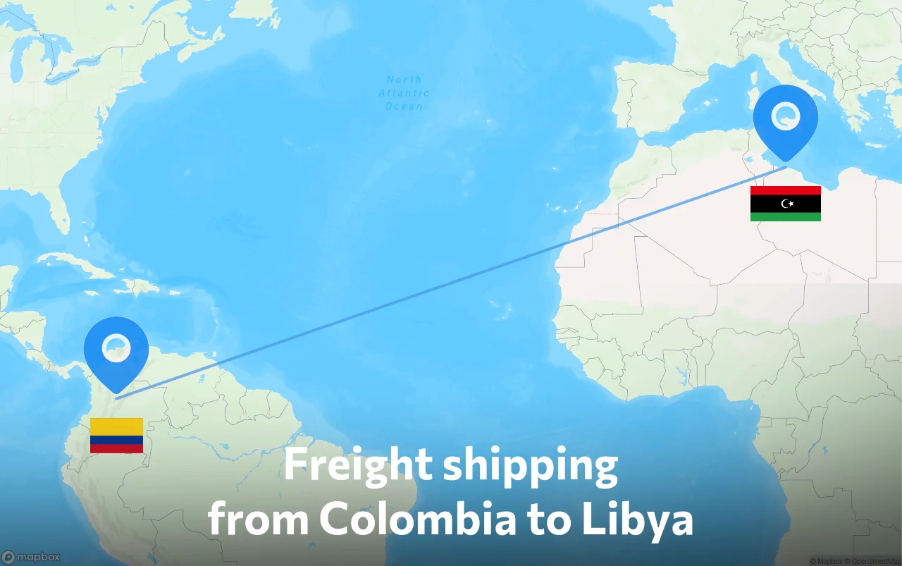 Shipping route from Colombia to Libya