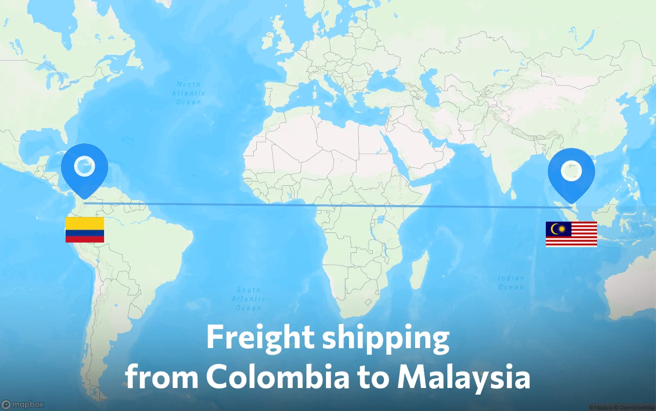 Shipping route from Colombia to Malaysia