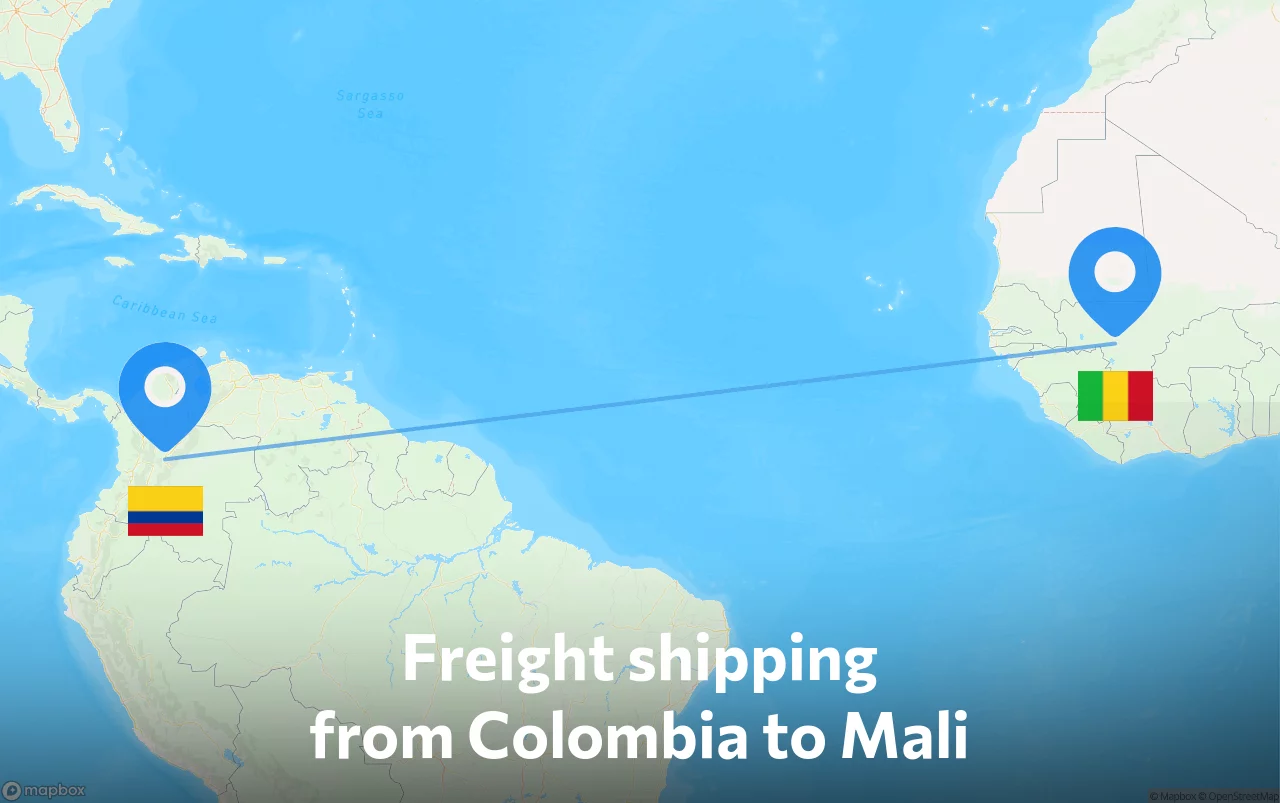Shipping route from Colombia to Mali