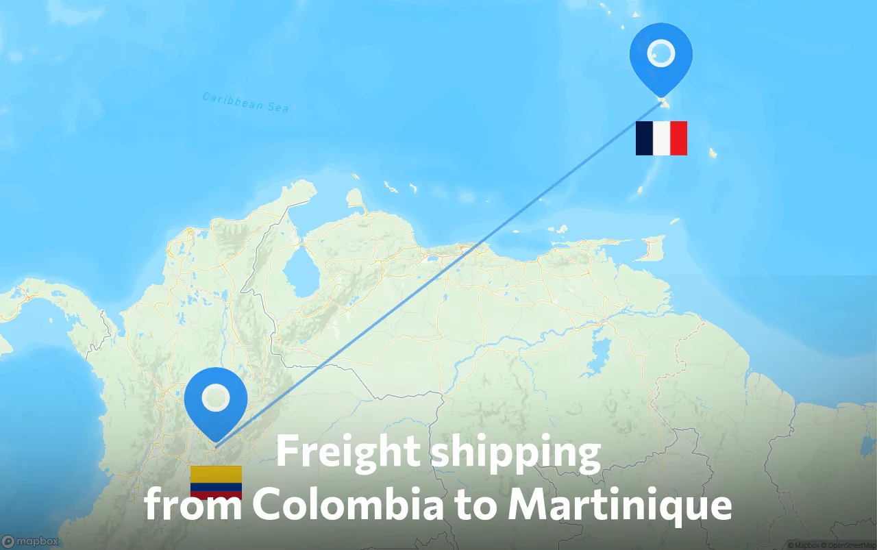 Shipping route from Colombia to Martinique