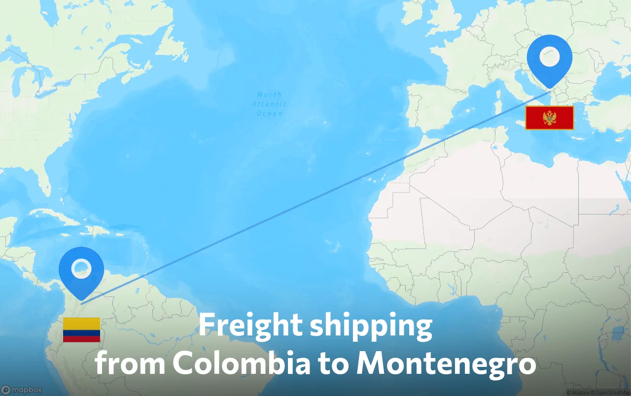 Shipping route from Colombia to Montenegro
