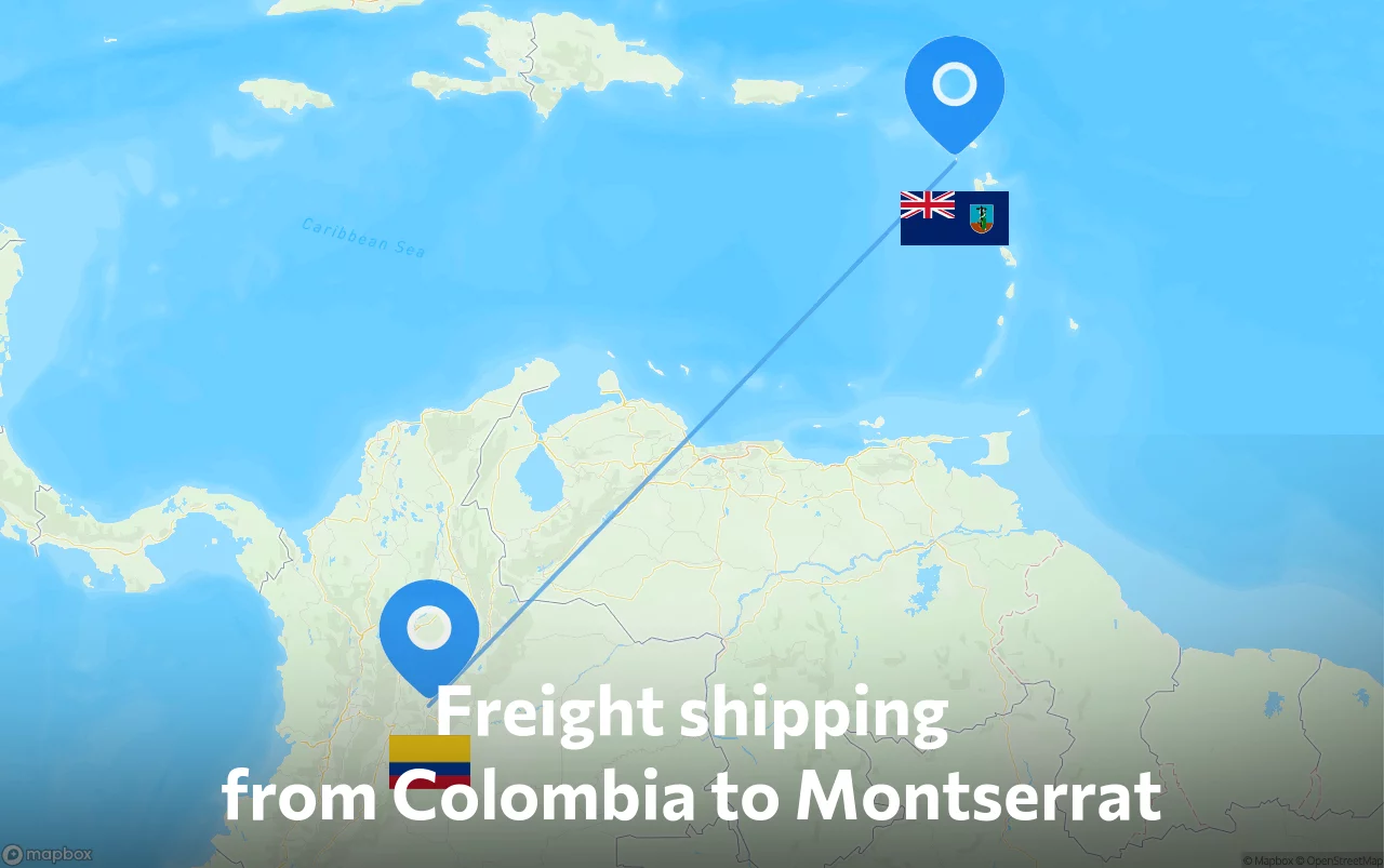 Shipping route from Colombia to Montserrat