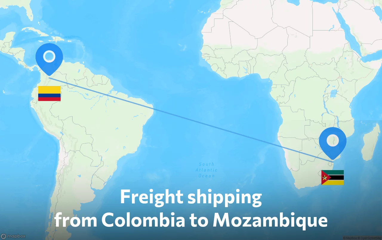 Shipping route from Colombia to Mozambique