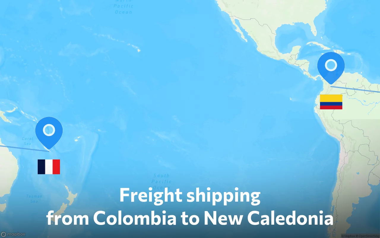 Shipping route from Colombia to New Caledonia