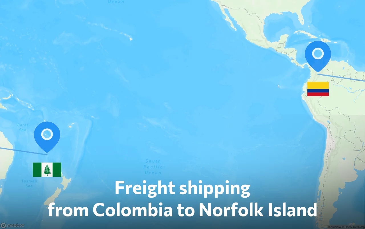 Shipping route from Colombia to Norfolk Island
