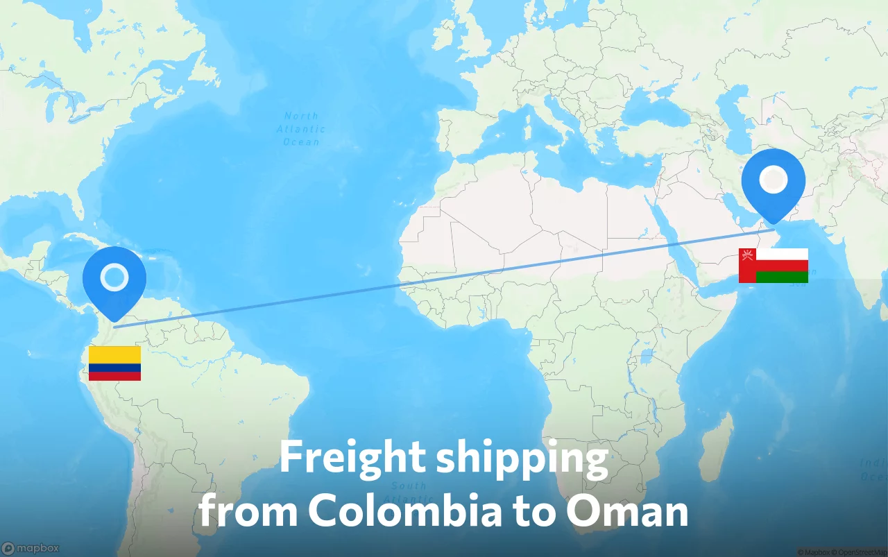 Shipping route from Colombia to Oman
