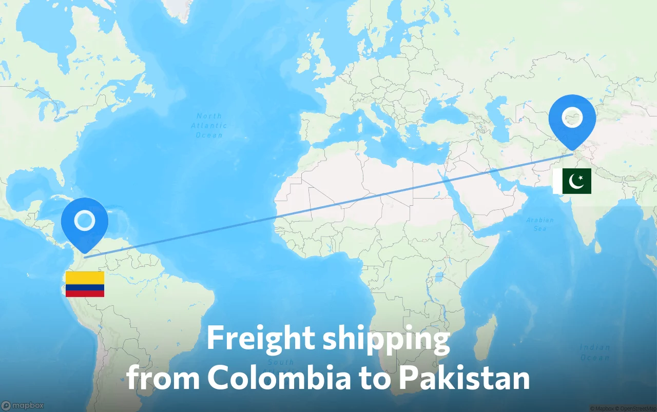 Shipping route from Colombia to Pakistan