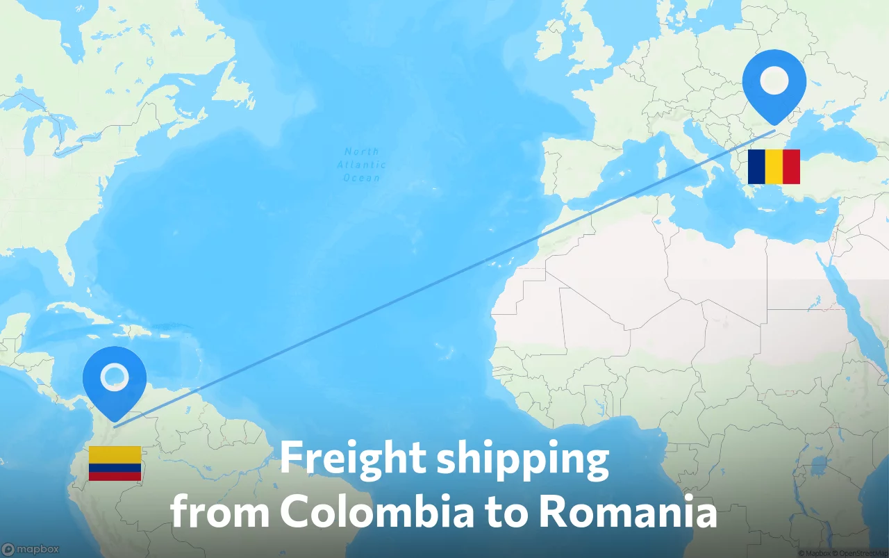 Shipping route from Colombia to Romania