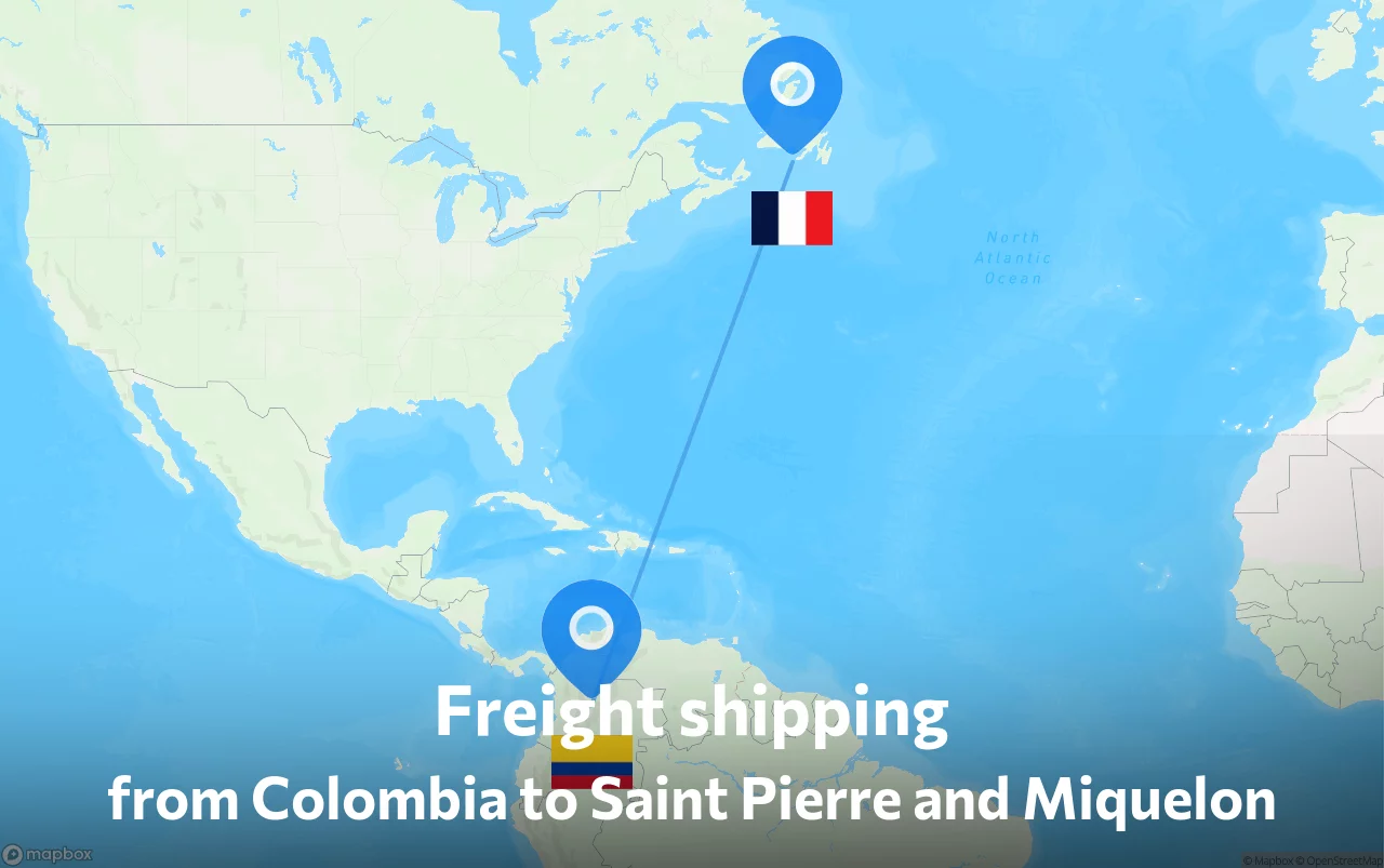 Shipping route from Colombia to Saint Pierre and Miquelon