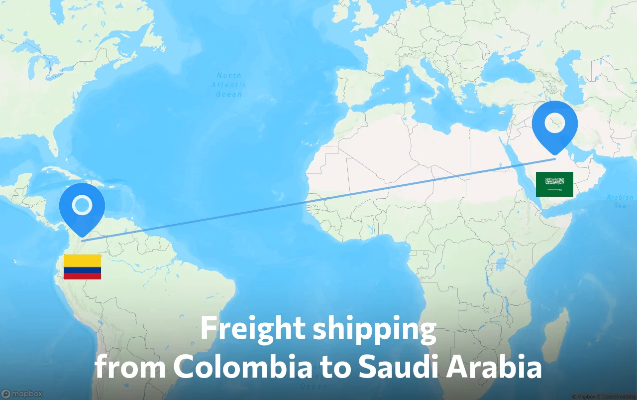 Shipping route from Colombia to Saudi Arabia