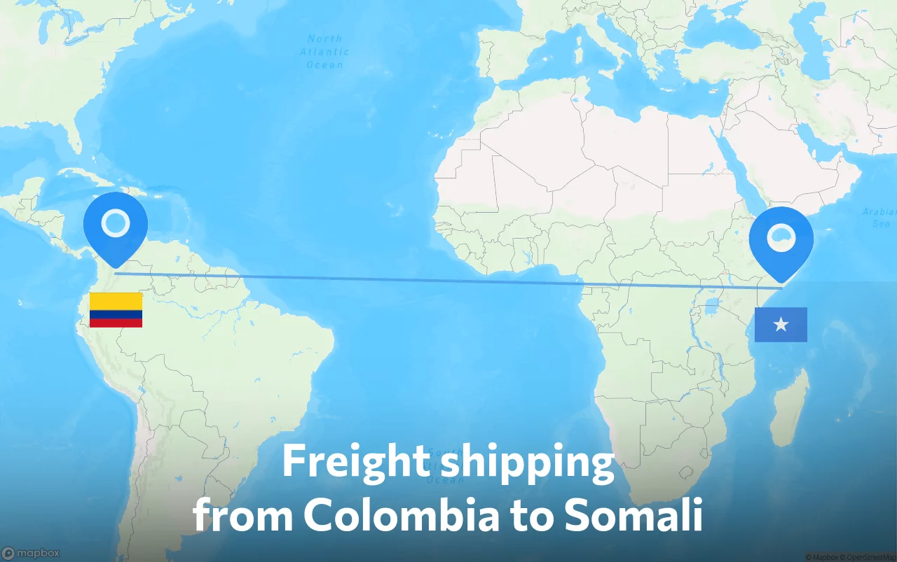 Shipping route from Colombia to Somali