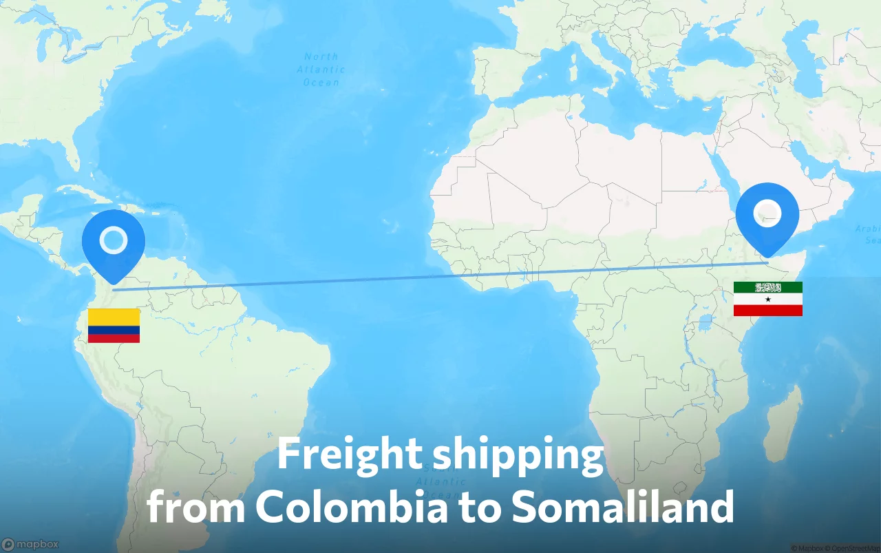 Shipping route from Colombia to Somaliland
