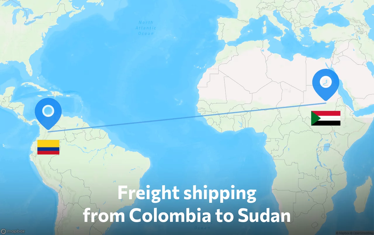 Shipping route from Colombia to Sudan