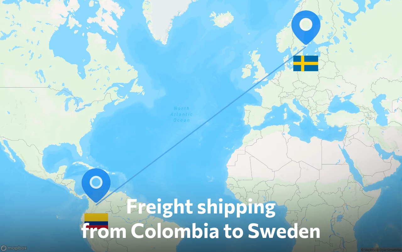 Shipping route from Colombia to Sweden