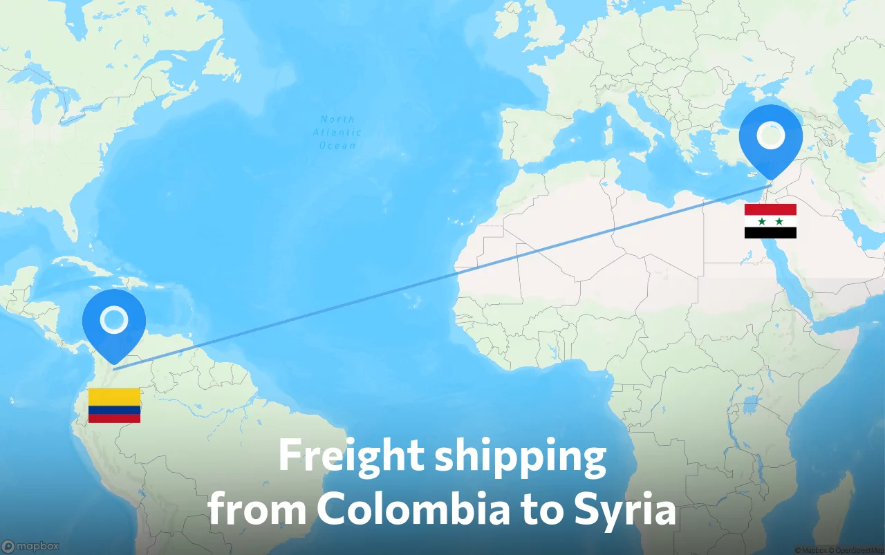 Shipping route from Colombia to Syria