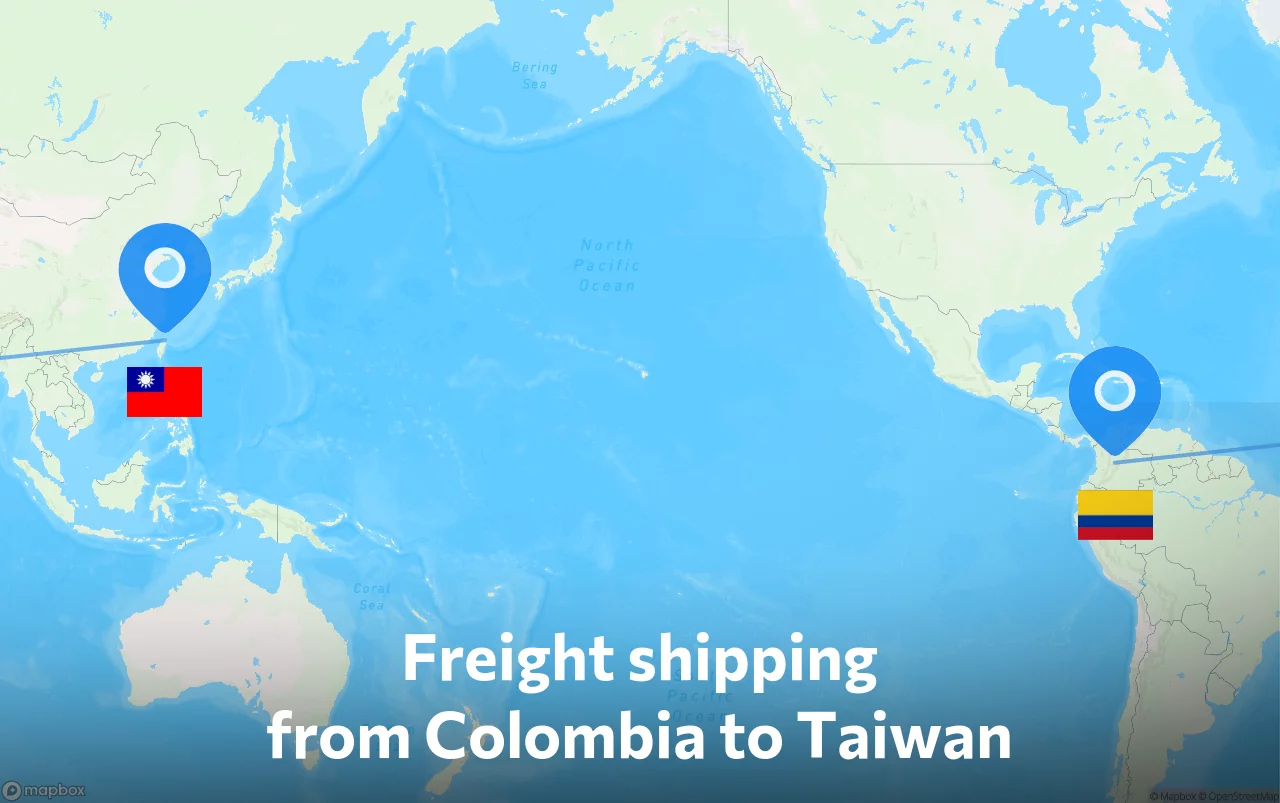 Shipping route from Colombia to Taiwan