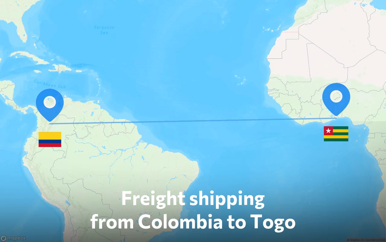 Shipping route from Colombia to Togo