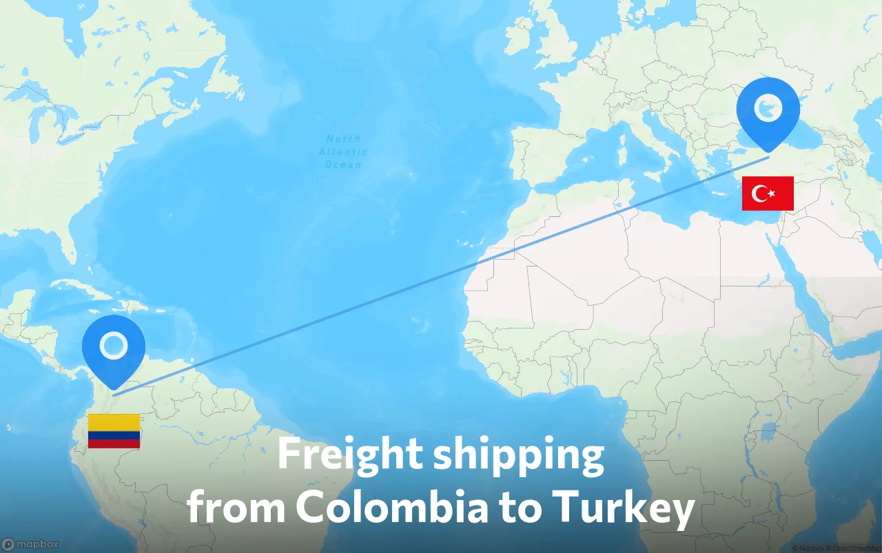 Shipping route from Colombia to Turkey