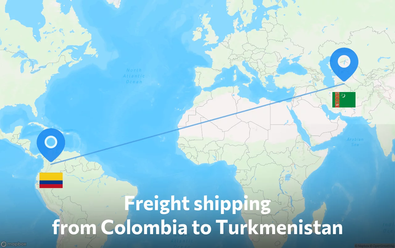 Shipping route from Colombia to Turkmenistan