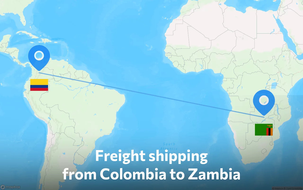 Shipping route from Colombia to Zambia