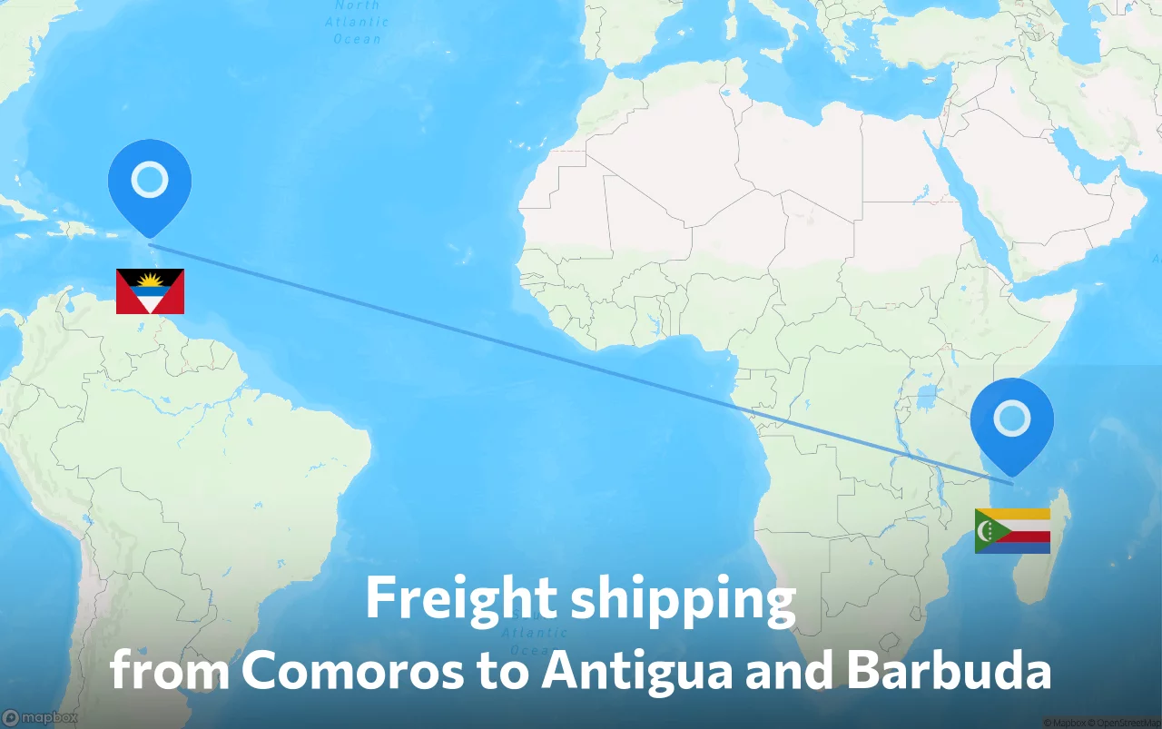Shipping route from Comoros to Antigua and Barbuda