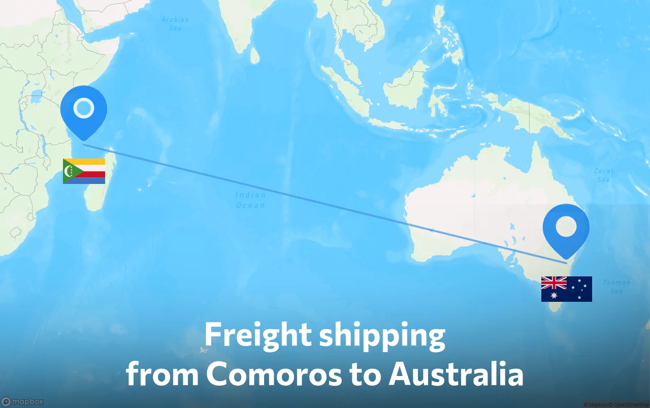 Shipping route from Comoros to Australia