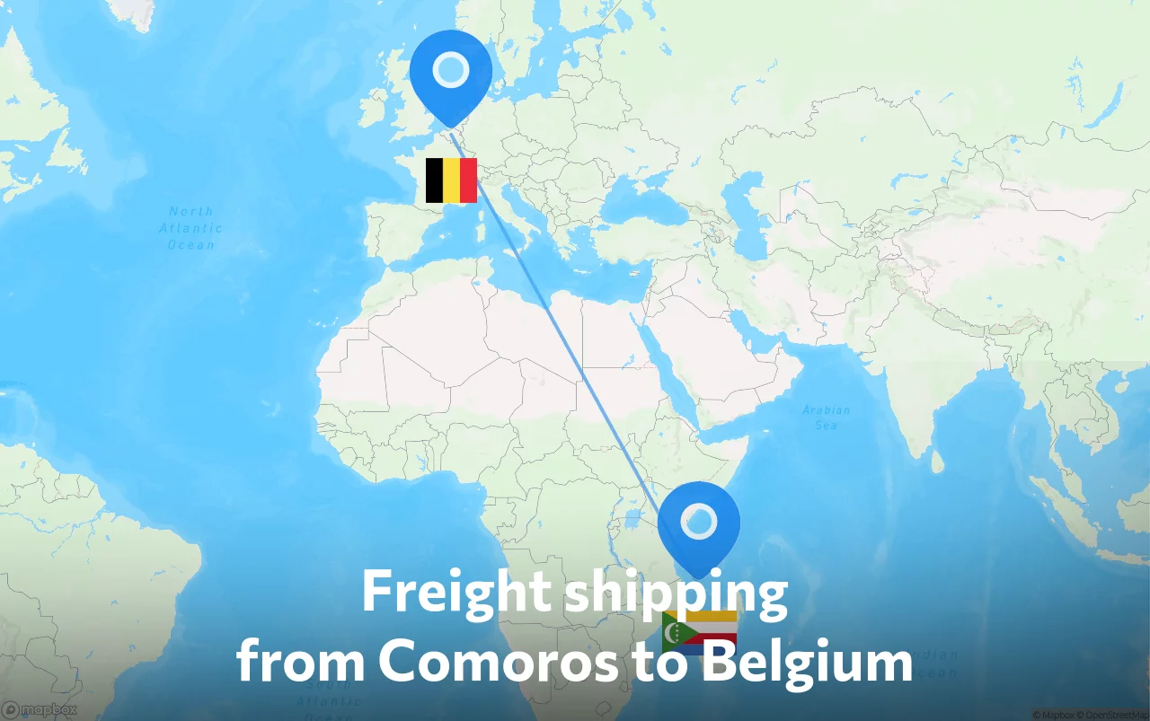 Shipping route from Comoros to Belgium