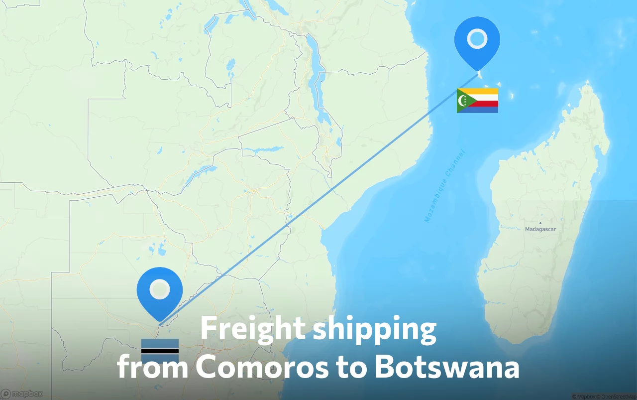 Shipping route from Comoros to Botswana