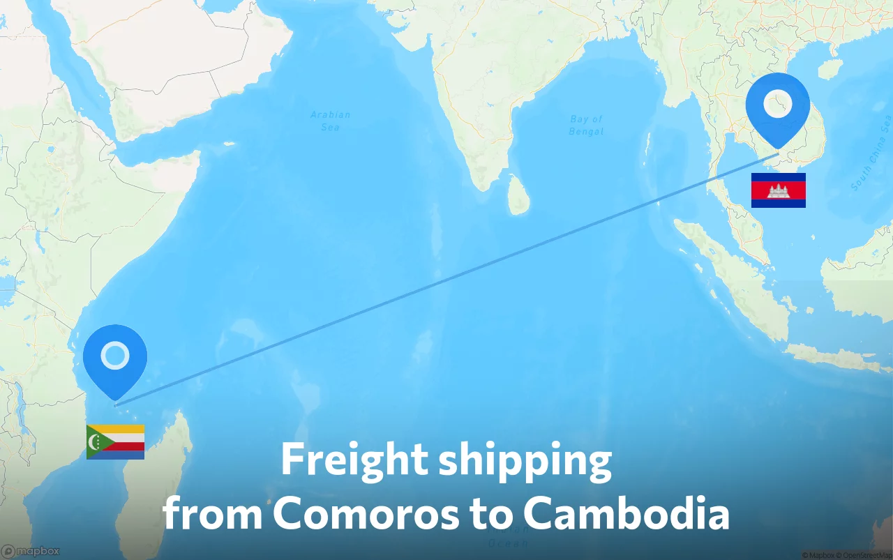 Shipping route from Comoros to Cambodia