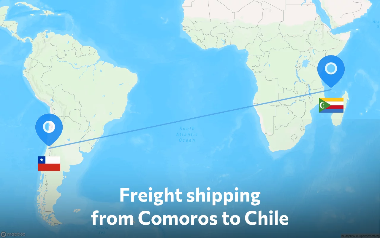 Shipping route from Comoros to Chile