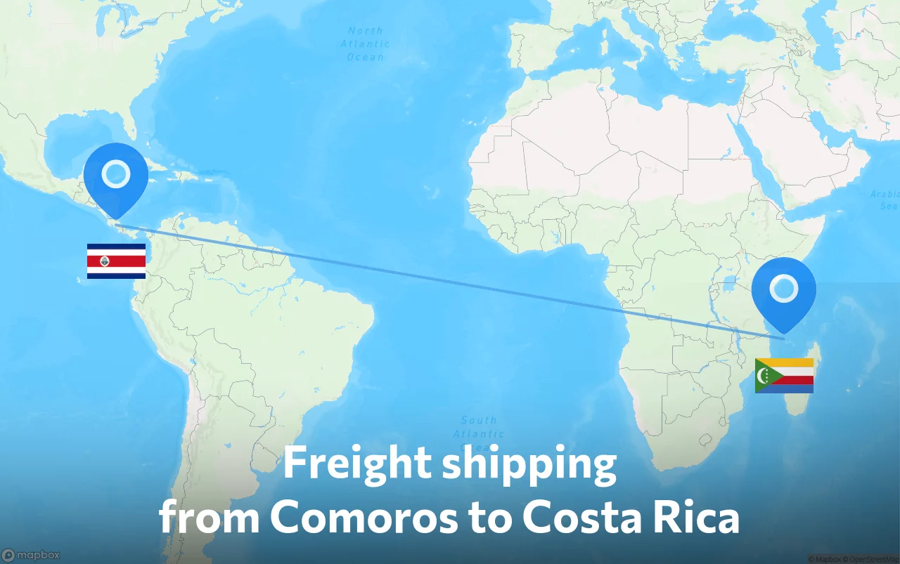 Shipping route from Comoros to Costa Rica