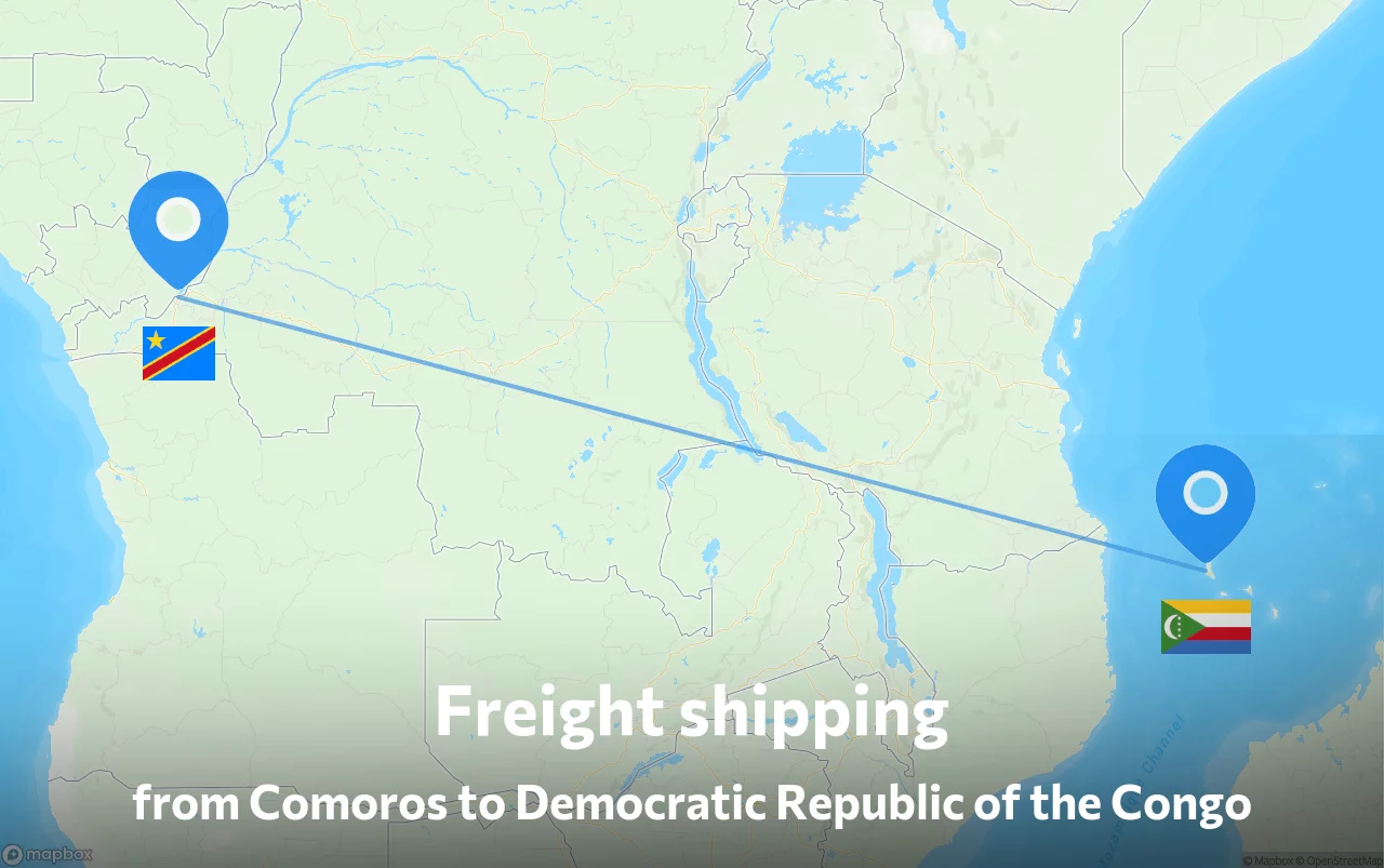 Shipping route from Comoros to Democratic Republic of the Congo