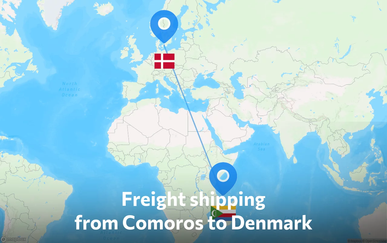 Shipping route from Comoros to Denmark