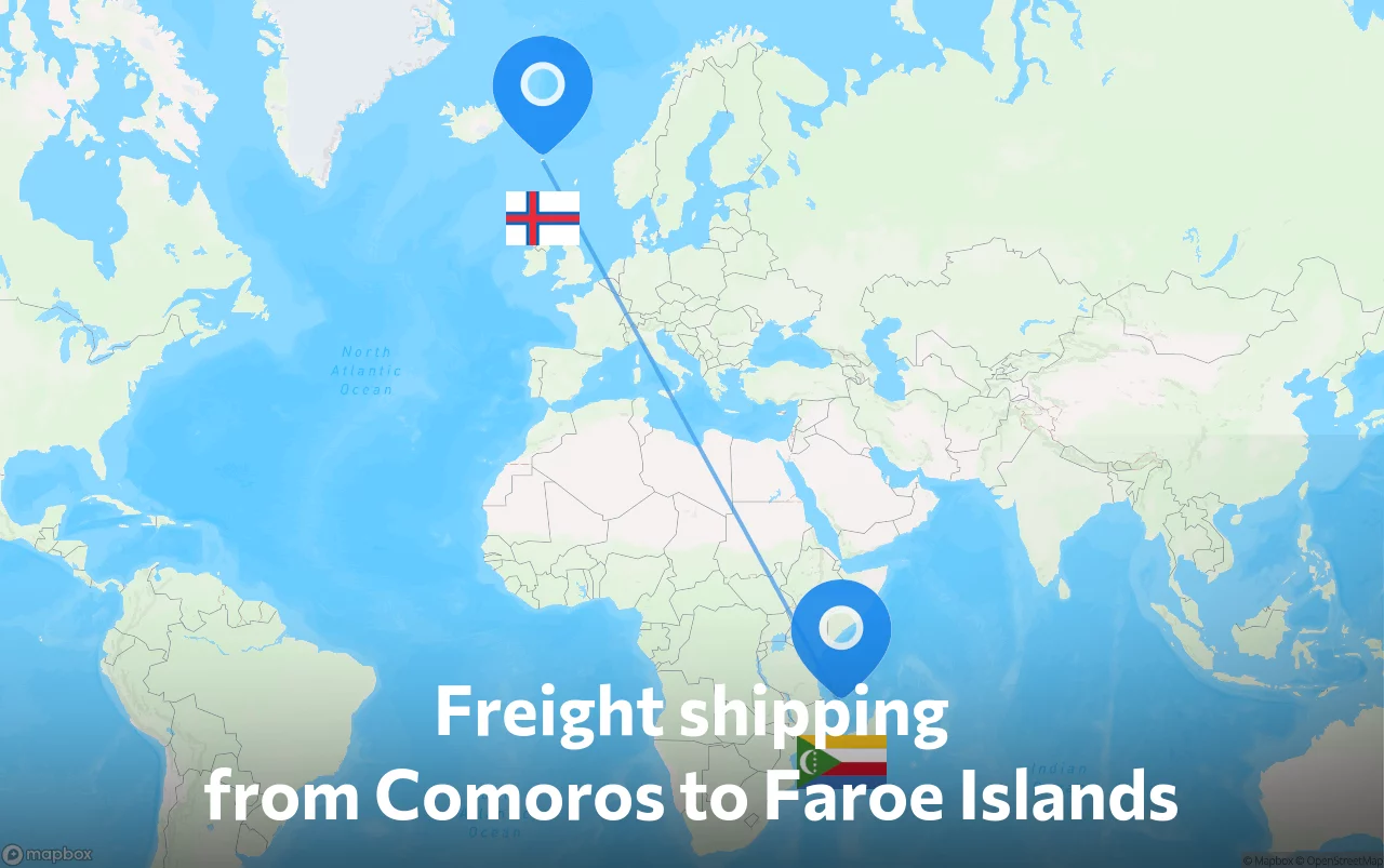 Shipping route from Comoros to Faroe Islands