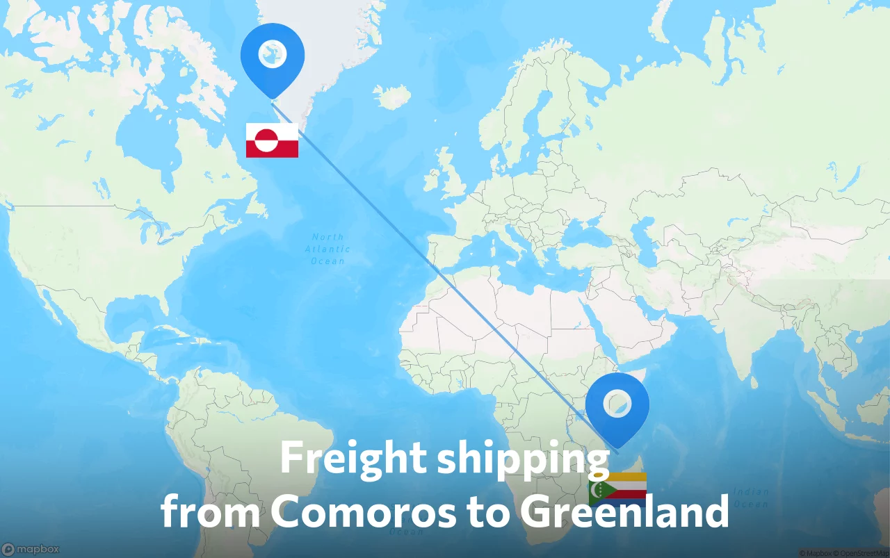 Shipping route from Comoros to Greenland