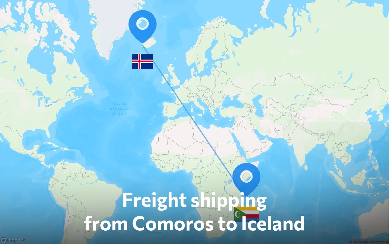 Shipping route from Comoros to Iceland