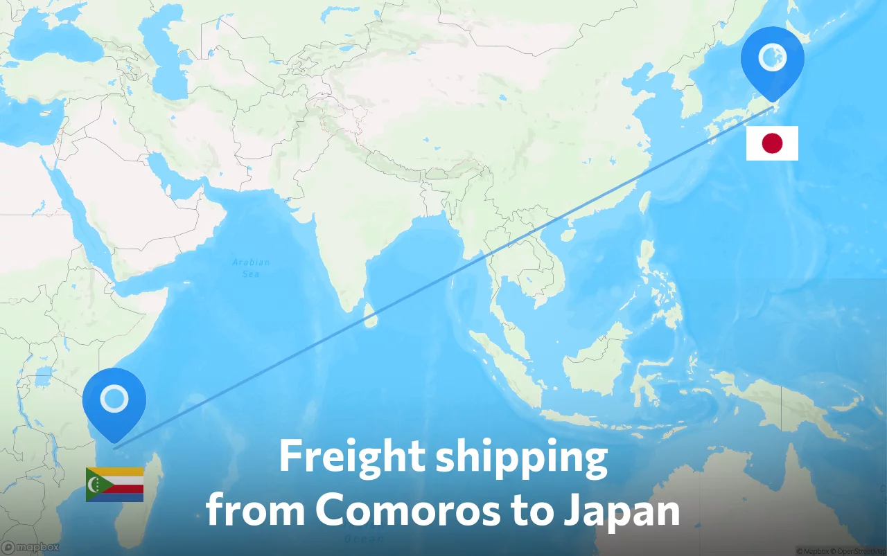 Shipping route from Comoros to Japan
