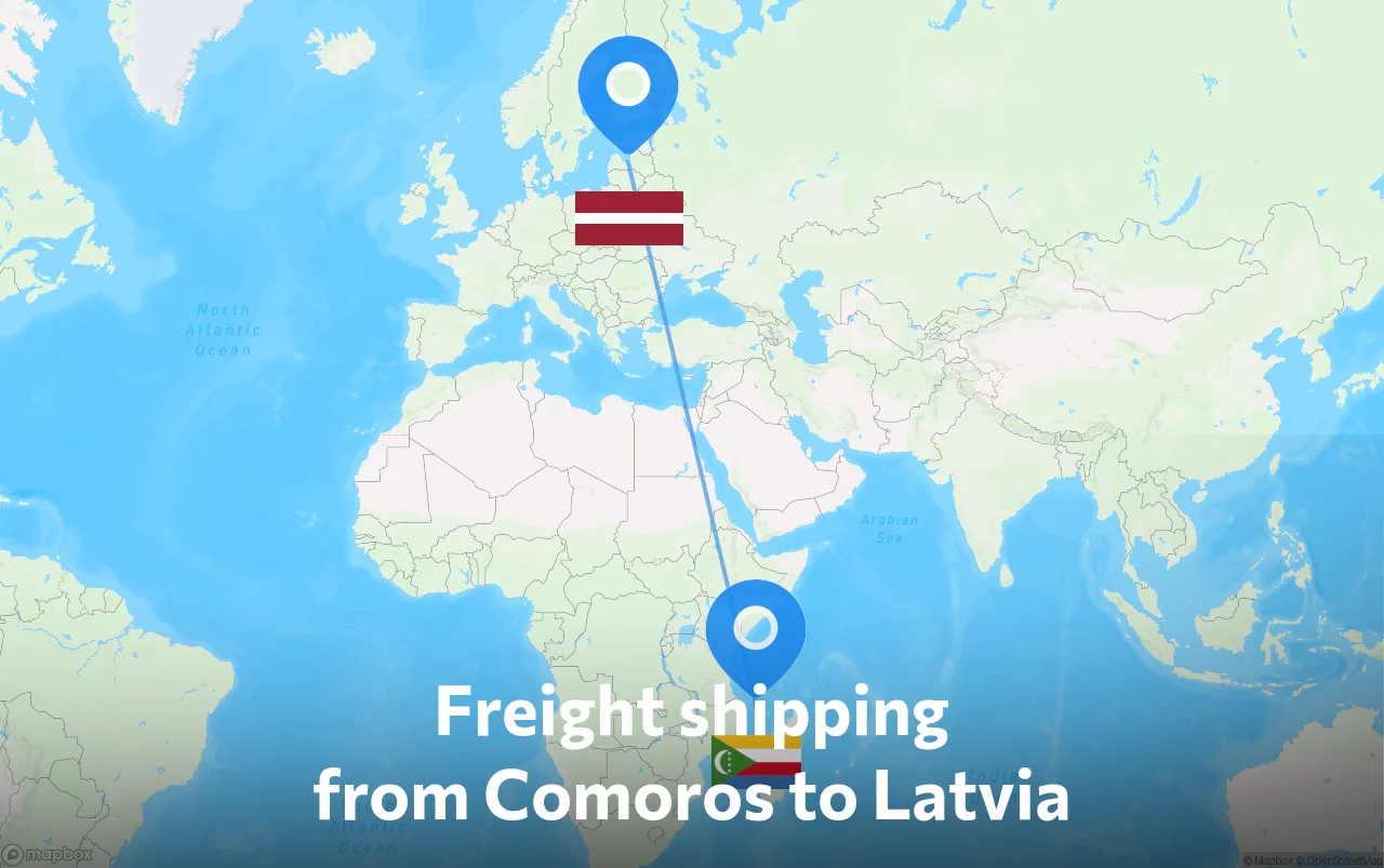 Shipping route from Comoros to Latvia