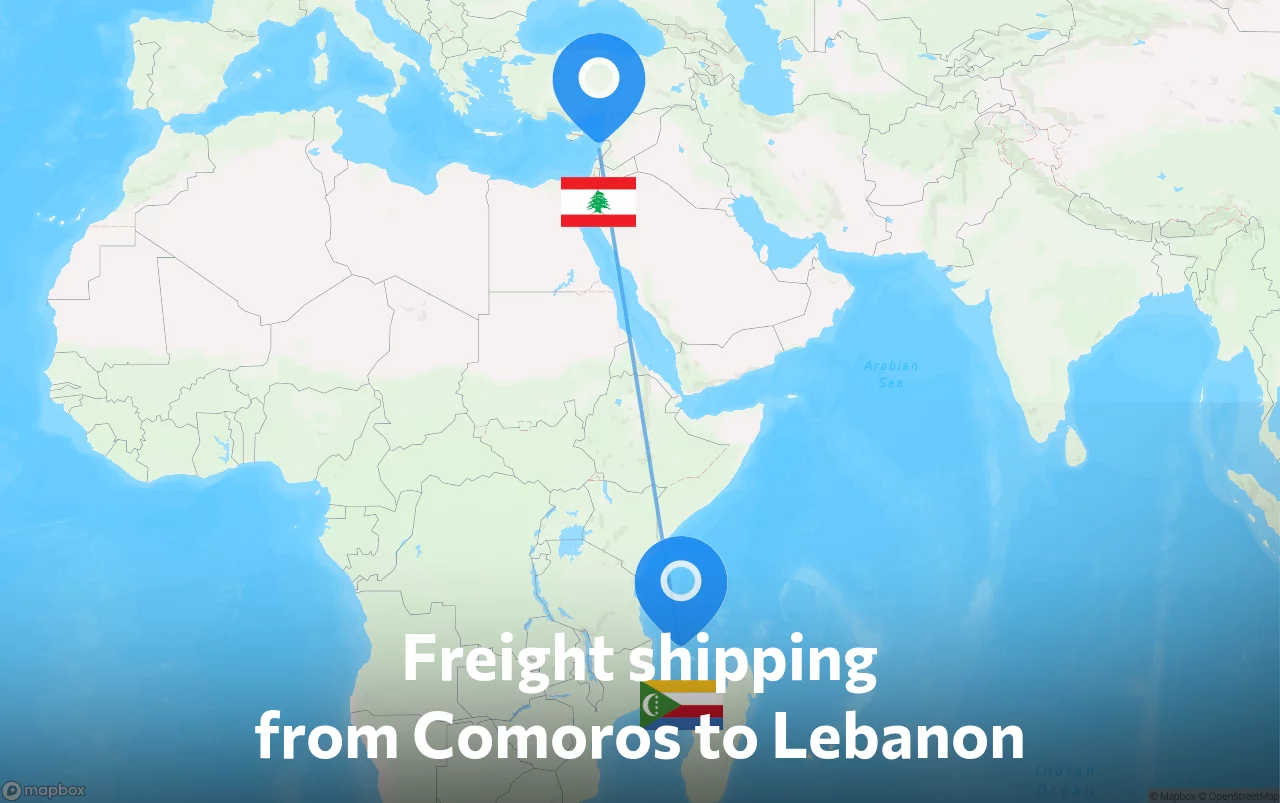Shipping route from Comoros to Lebanon