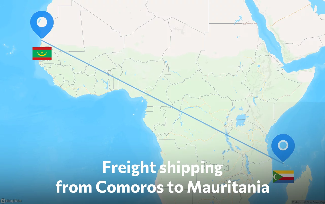 Shipping route from Comoros to Mauritania