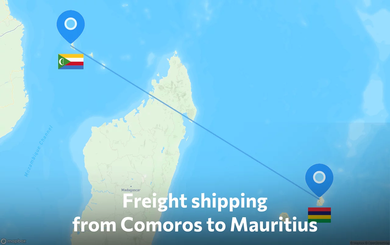 Shipping route from Comoros to Mauritius