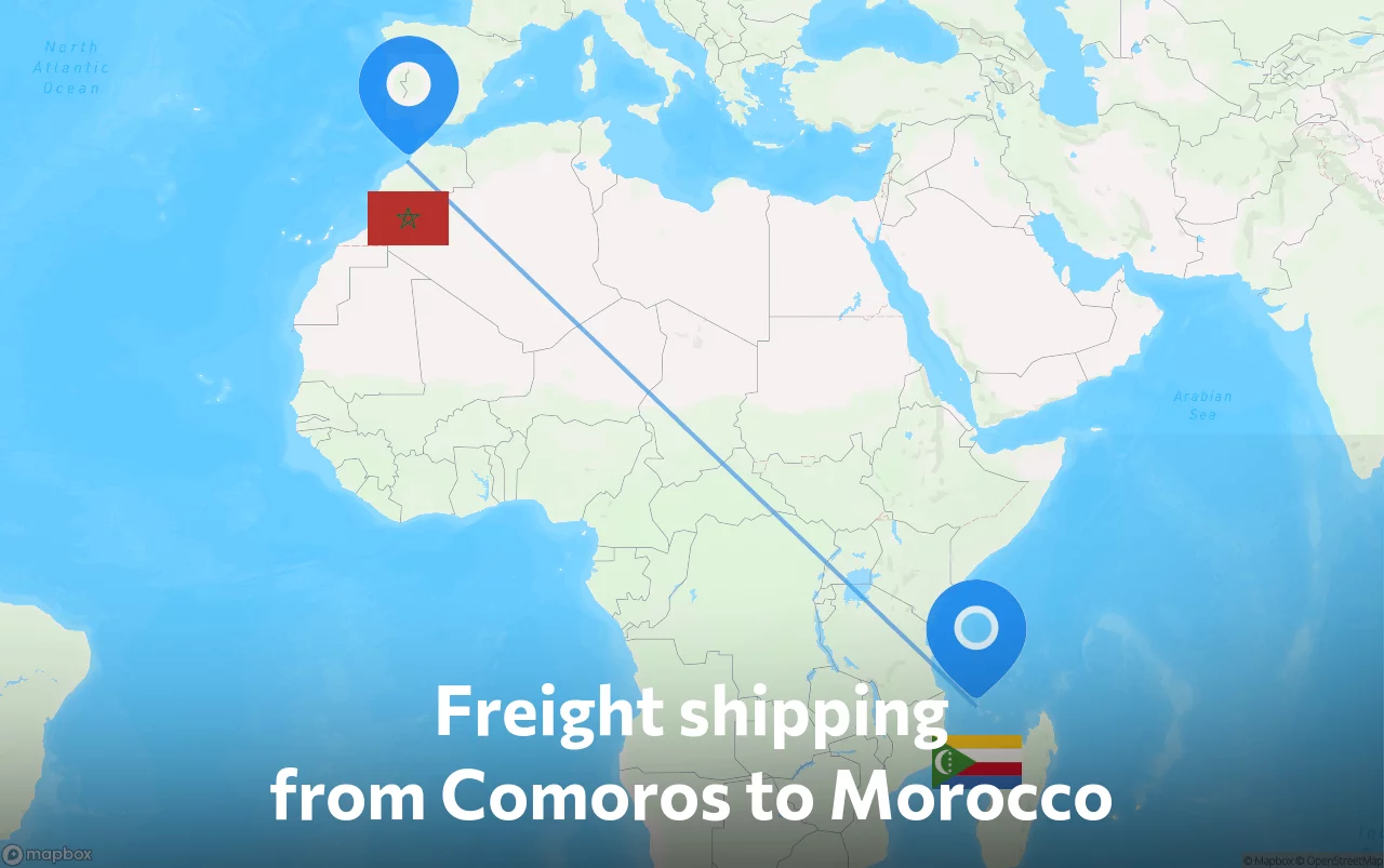 Shipping route from Comoros to Morocco
