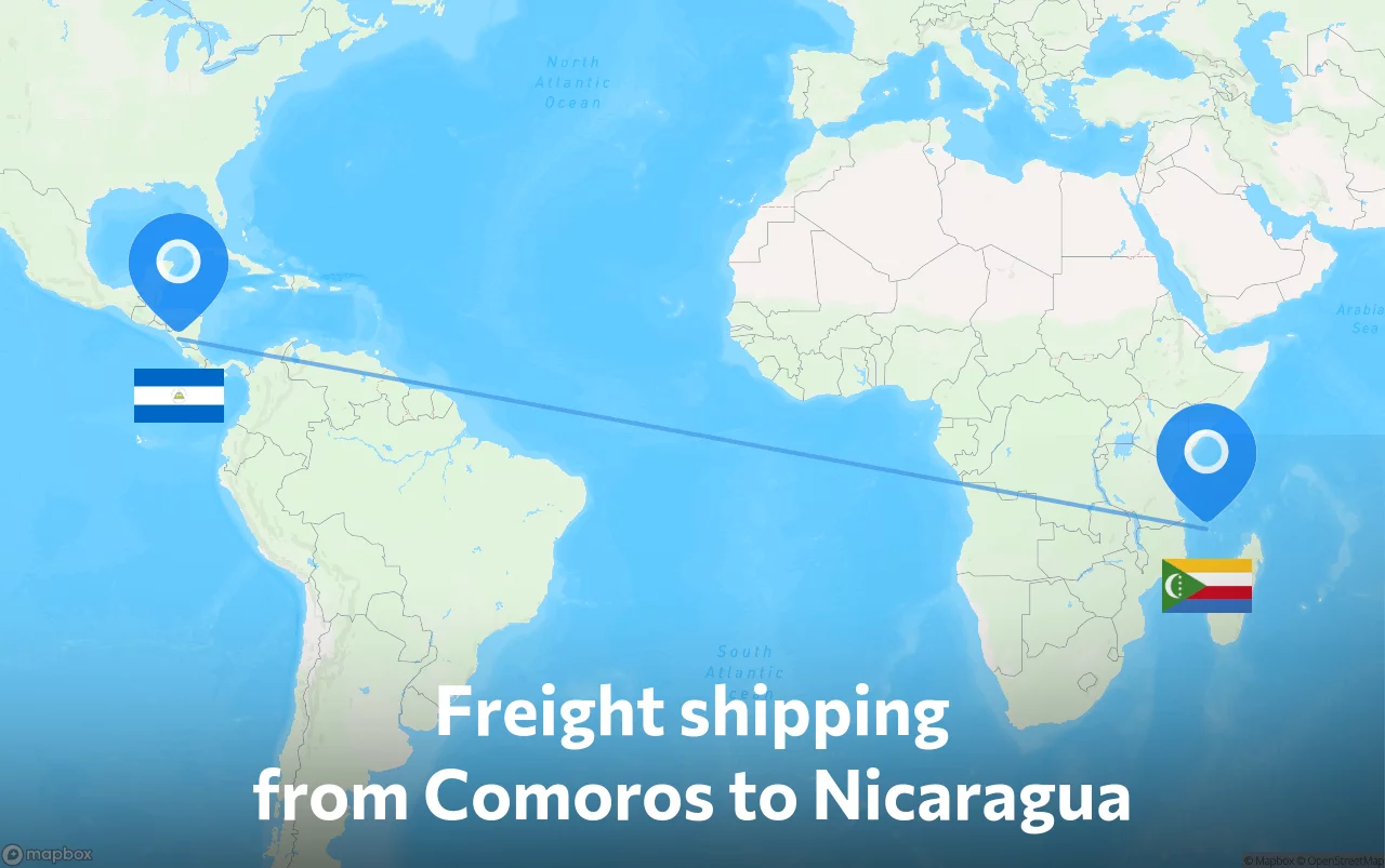 Shipping route from Comoros to Nicaragua
