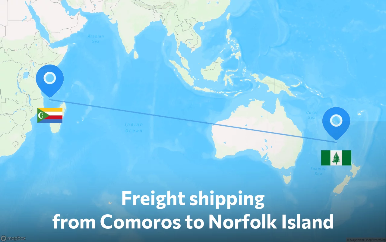 Shipping route from Comoros to Norfolk Island
