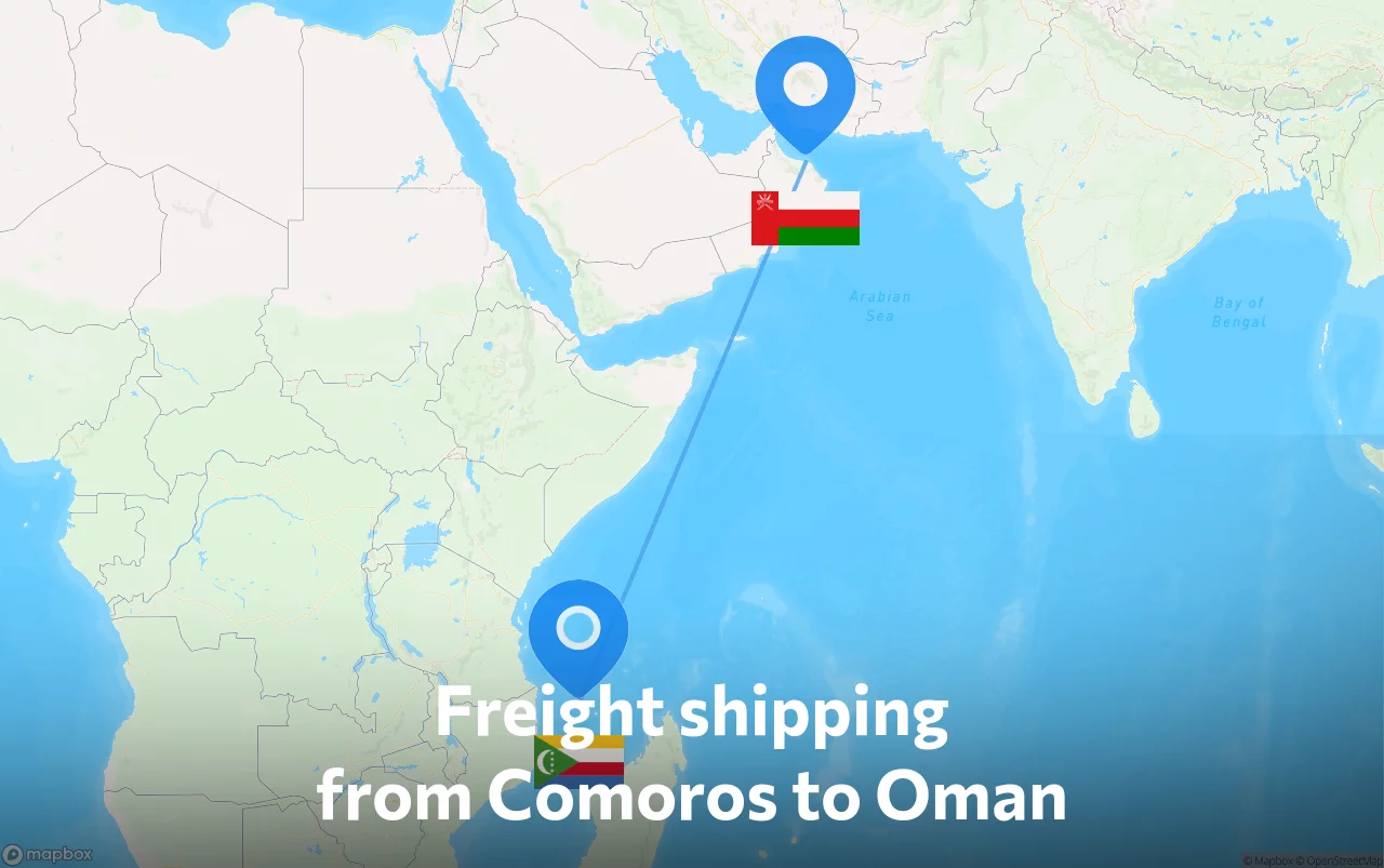 Shipping route from Comoros to Oman