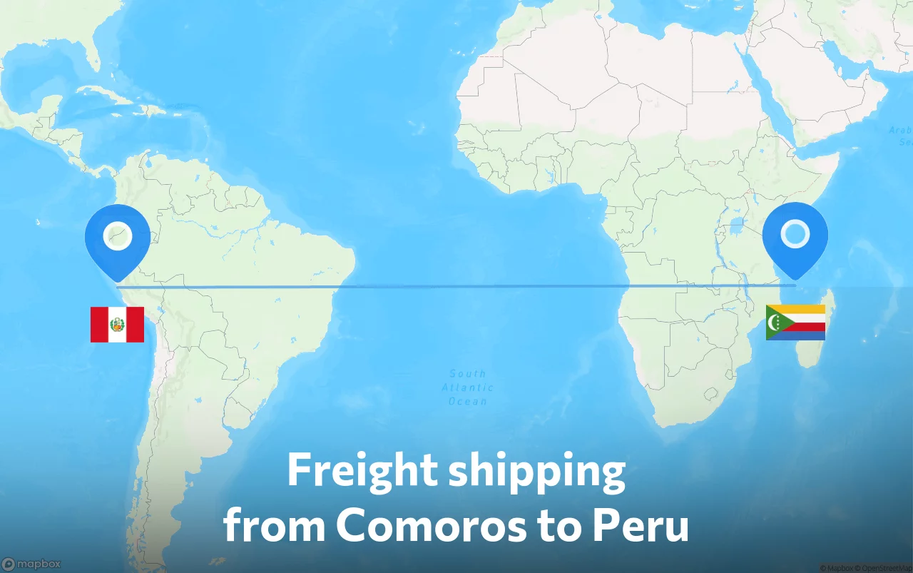 Shipping route from Comoros to Peru
