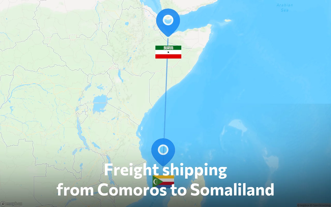 Shipping route from Comoros to Somaliland